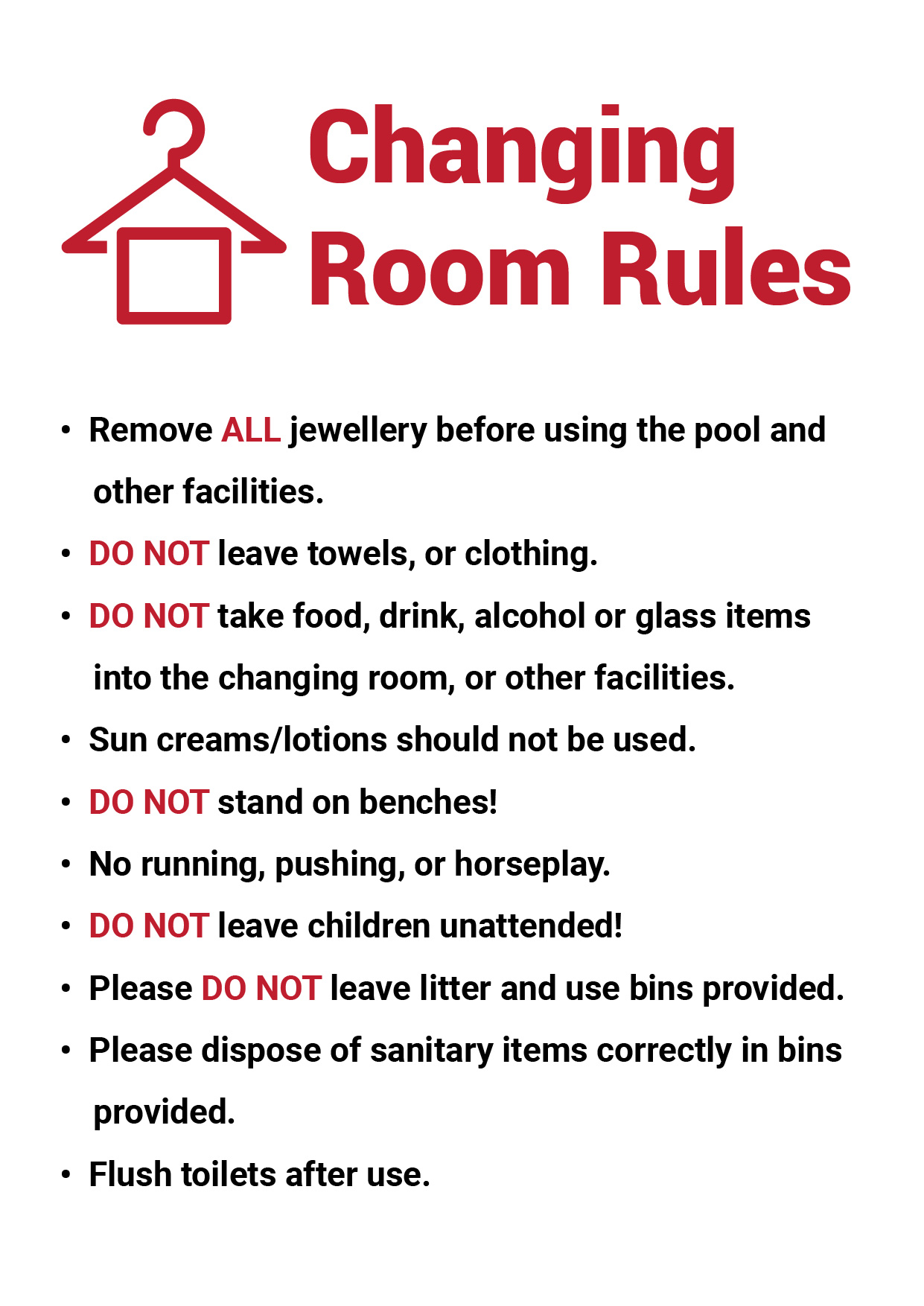 Changing Rooms Rule Notice The Hospitality Shop